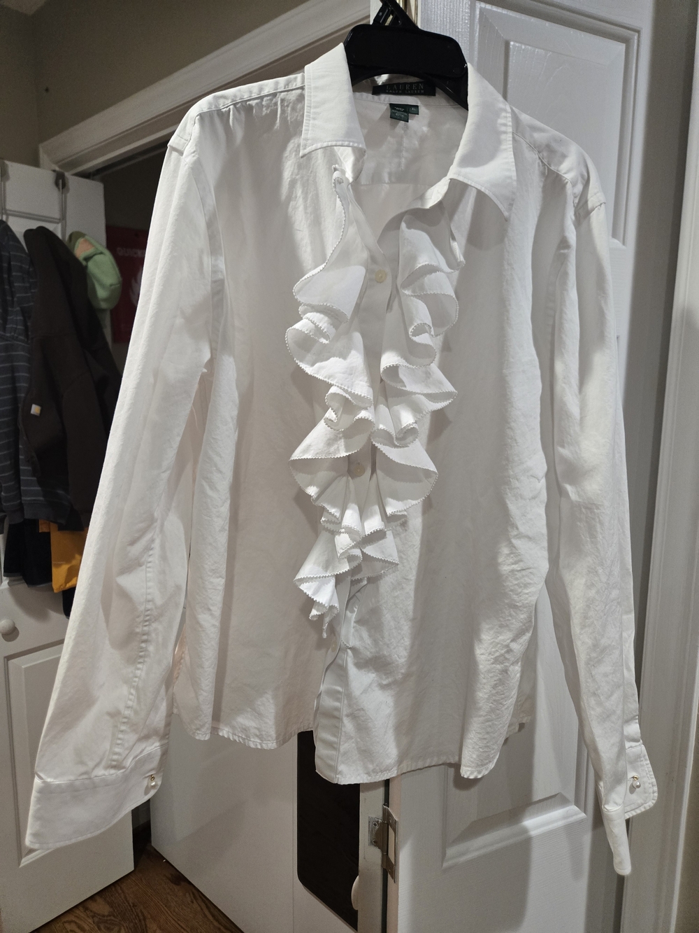 Ralph Lauren White Ruffle-Front Button-Down Shirt